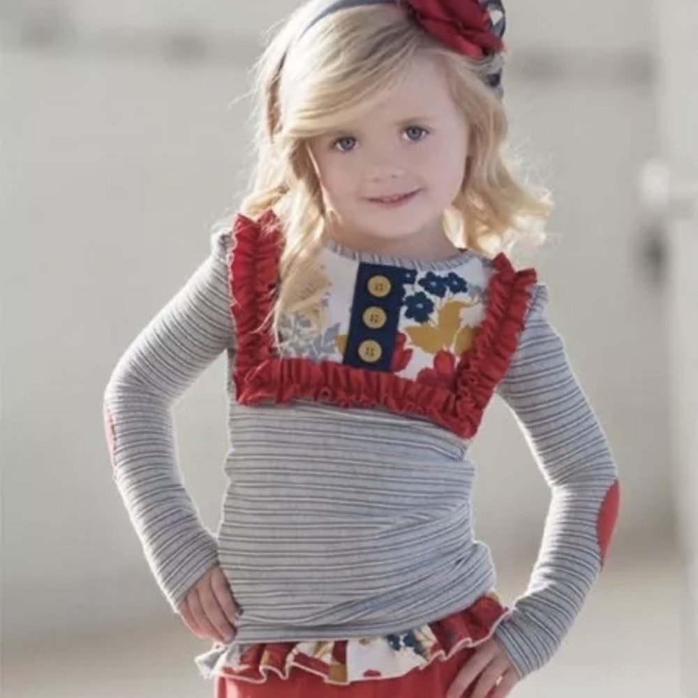 Persnickety Grey Striped Floral Lou Lou Top Girls Size 10 NWT!